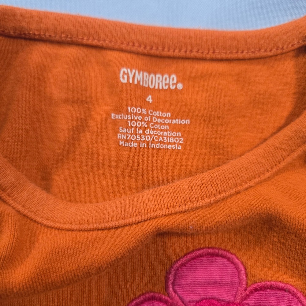 Gymboree Toddler Girls Orange Floral Applique Long Sleeve Cotton Shirt Size 4 - Picture 3 of 7